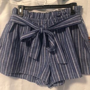 Blue striped paper bag shorts size L